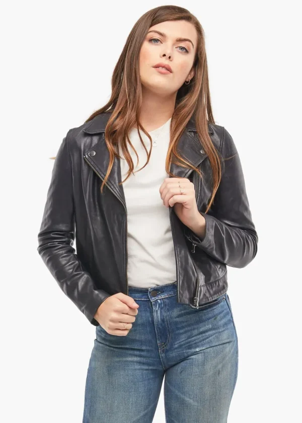 Maha Ethically Made Black Leather Moto Jacket