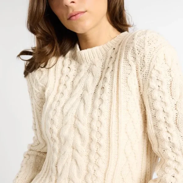 Mille Rory Ivory Cableknit Crew Sweater Cotton