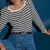 Nation LTD Amelie Envelope Neck Top in Pointelle Stripe
