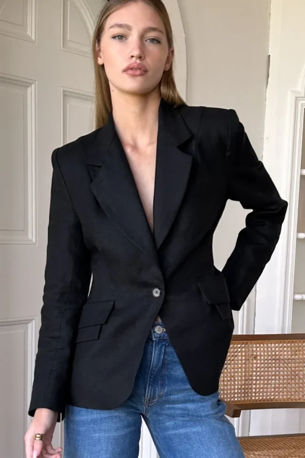 Sculptural Blazer Black Linen