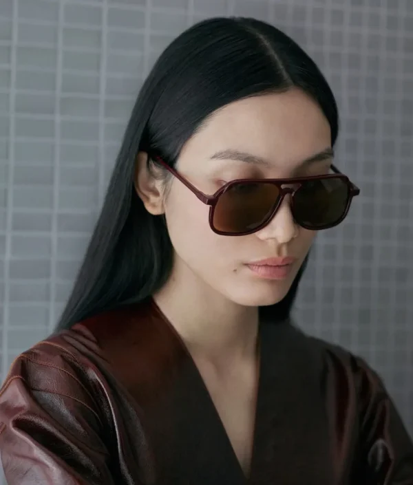 VITO OXBLOOD RED / oversized, dark red aviator sunglasses
